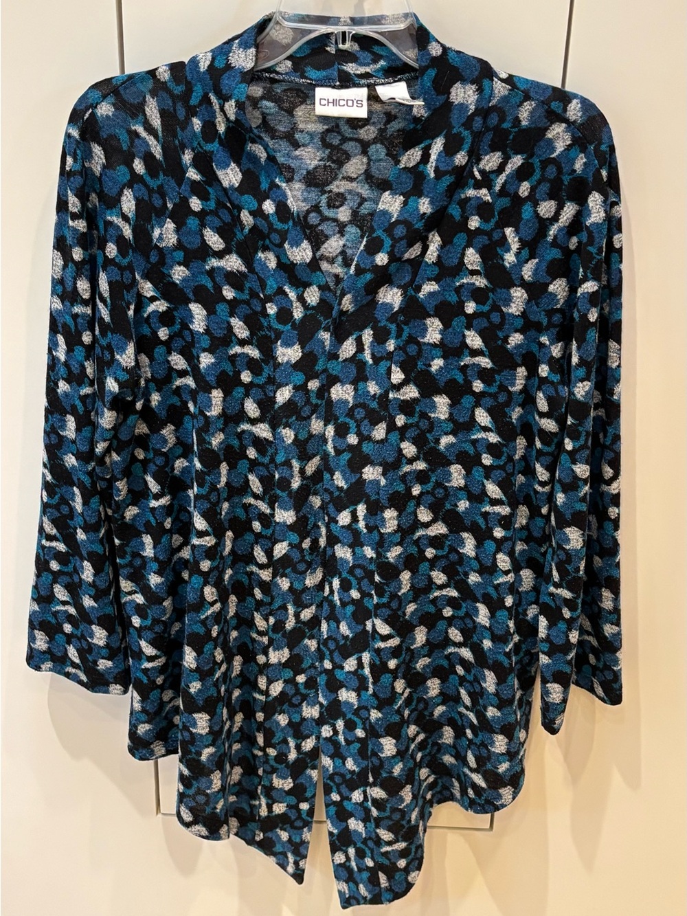 Chico's Black, Blue & Gray Abstract Open-Front Tunic